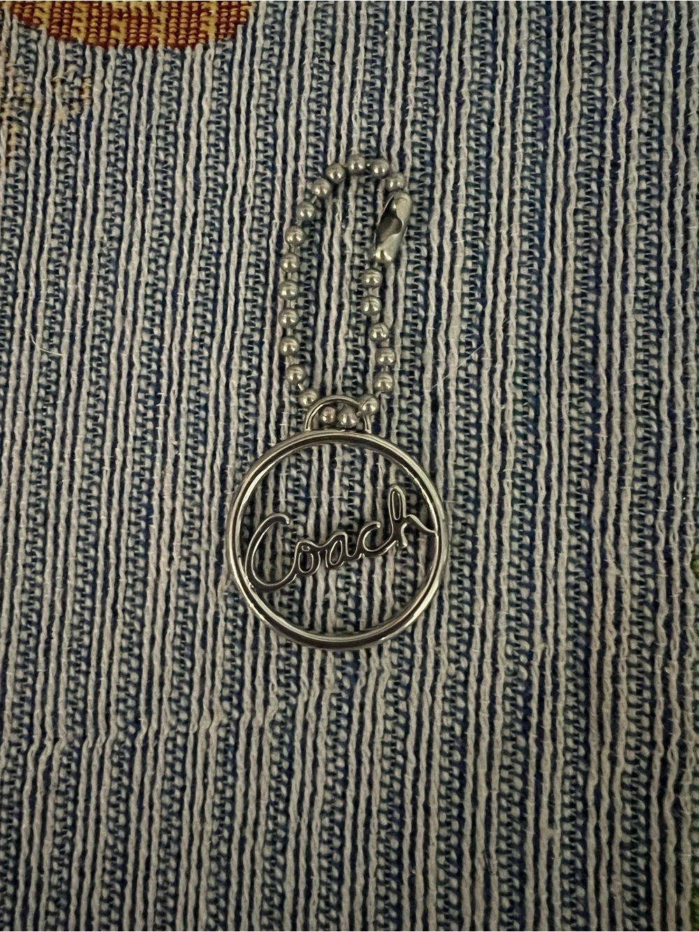 Coach Silver Script Logo Round Key Fob
